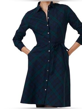 UNTUCKit Green & Navy Plaid Long-Sleeve Shirt Dress Size 8 P2P 19”
